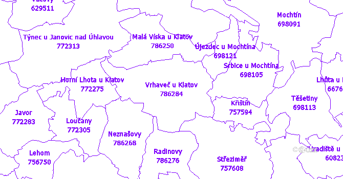 Katastrální mapa Vrhaveč u Klatov - přehledová mapa katastrálního území
