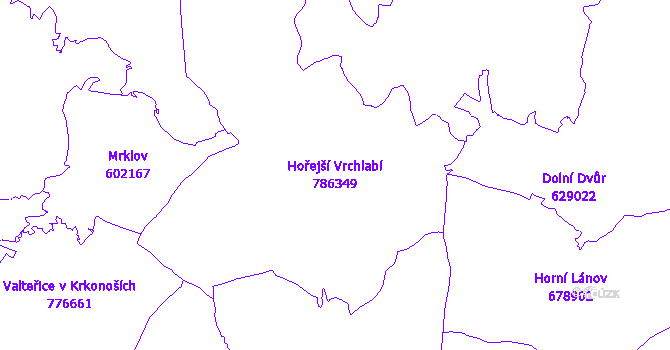 Katastrální mapa Hořejší Vrchlabí - přehledová mapa katastrálního území