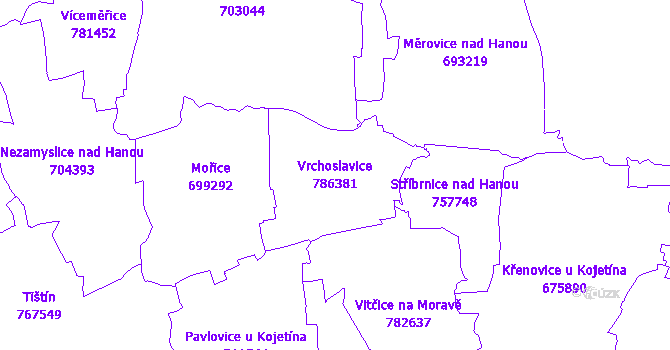Katastrální mapa Vrchoslavice - přehledová mapa katastrálního území