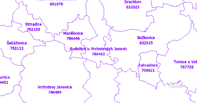 Katastrální mapa Rudoltice u Vrchotových Janovic - přehledová mapa katastrálního území