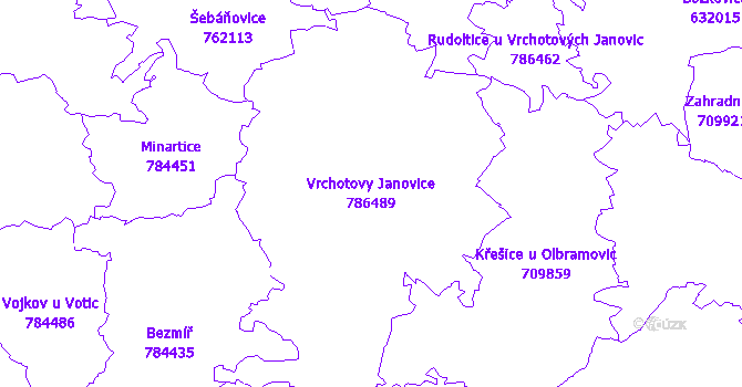 Katastrální mapa Vrchotovy Janovice - přehledová mapa katastrálního území