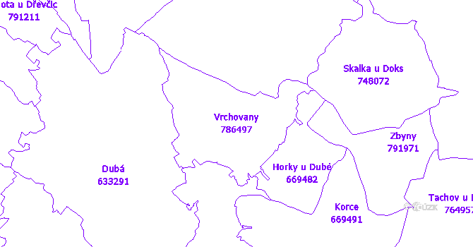 Katastrální mapa Vrchovany - přehledová mapa katastrálního území
