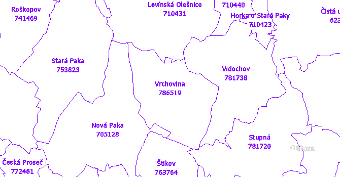 Katastrální mapa Vrchovina - přehledová mapa katastrálního území