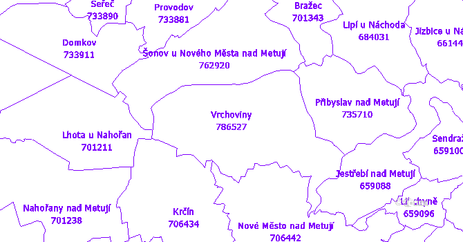 Katastrální mapa Vrchoviny - přehledová mapa katastrálního území