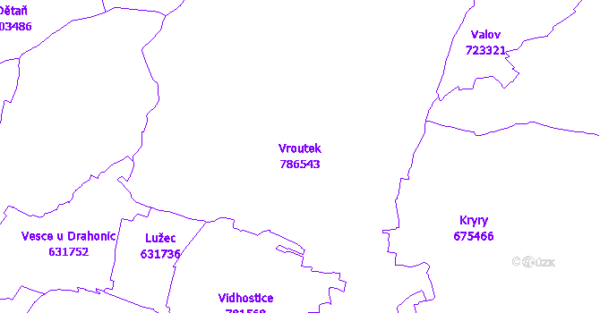 Katastrální mapa Vroutek - přehledová mapa katastrálního území