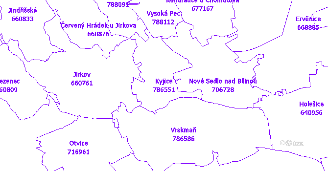 Katastrální mapa Kyjice - přehledová mapa katastrálního území