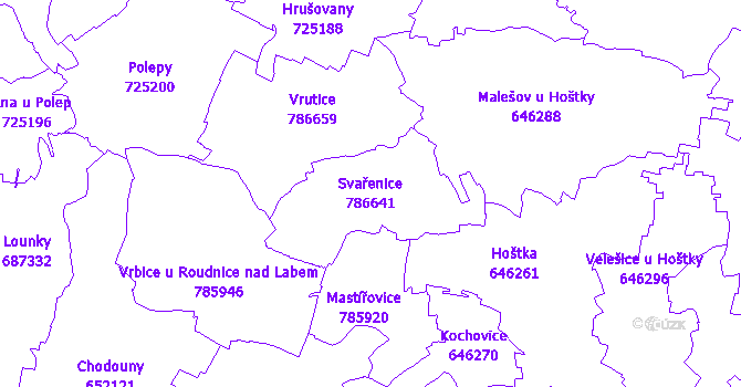 Katastrální mapa Svařenice - přehledová mapa katastrálního území