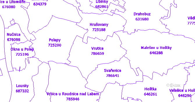 Katastrální mapa Vrutice - přehledová mapa katastrálního území