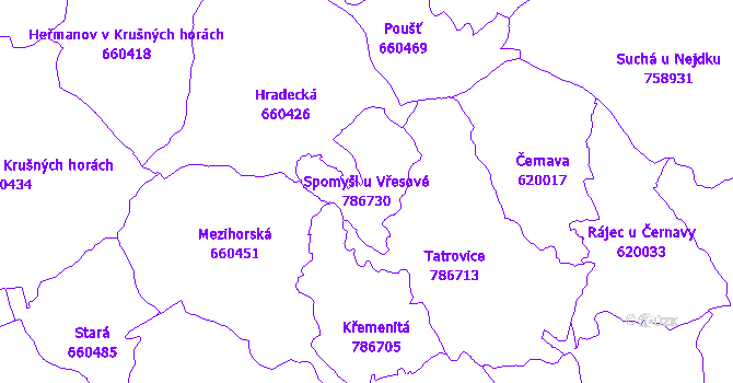Katastrální mapa Spomyšl u Vřesové - přehledová mapa katastrálního území