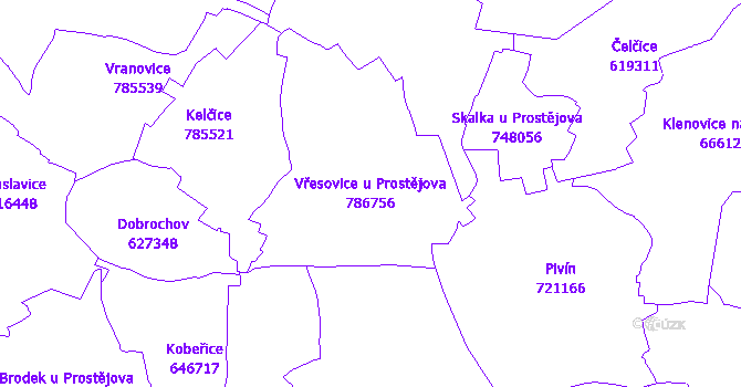 Katastrální mapa Vřesovice u Prostějova