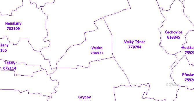 Katastrální mapa Vsisko - přehledová mapa katastrálního území