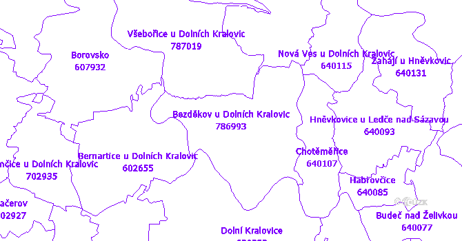 Katastrální mapa Bezděkov u Dolních Kralovic - přehledová mapa katastrálního území