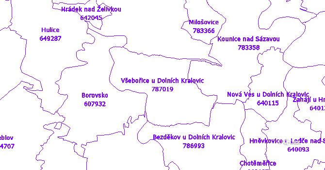 Katastrální mapa Všebořice u Dolních Kralovic - přehledová mapa katastrálního území