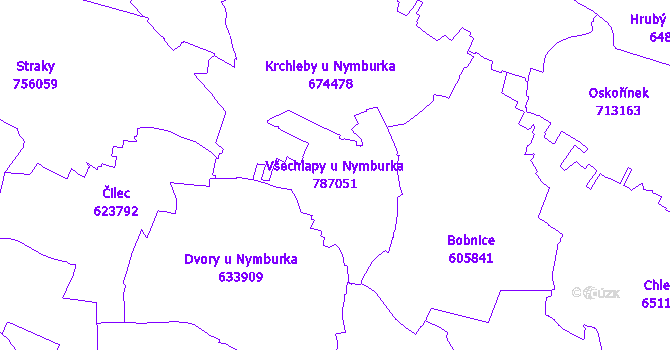 Katastrální mapa Všechlapy u Nymburka - přehledová mapa katastrálního území