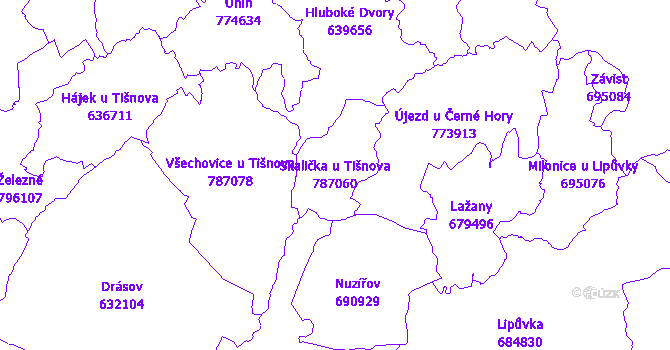 Katastrální mapa Skalička u Tišnova - přehledová mapa katastrálního území