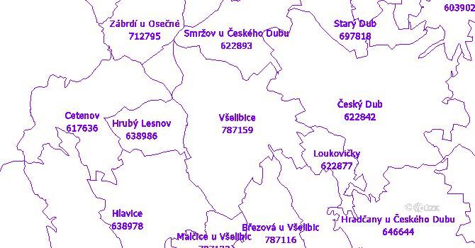 Katastrální mapa Všelibice - přehledová mapa katastrálního území