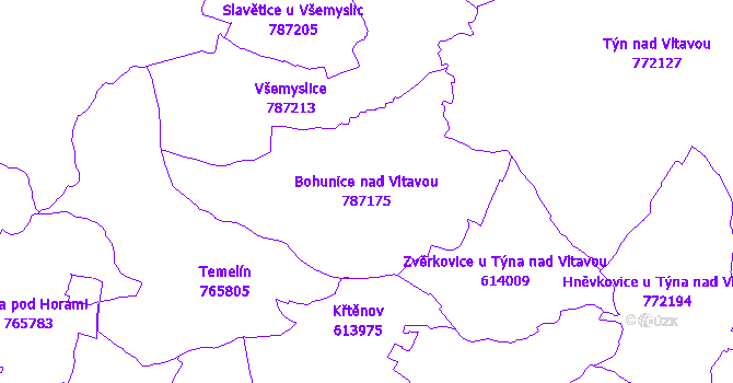Katastrální mapa Bohunice nad Vltavou - přehledová mapa katastrálního území