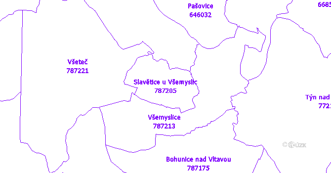 Katastrální mapa Slavětice u Všemyslic - přehledová mapa katastrálního území