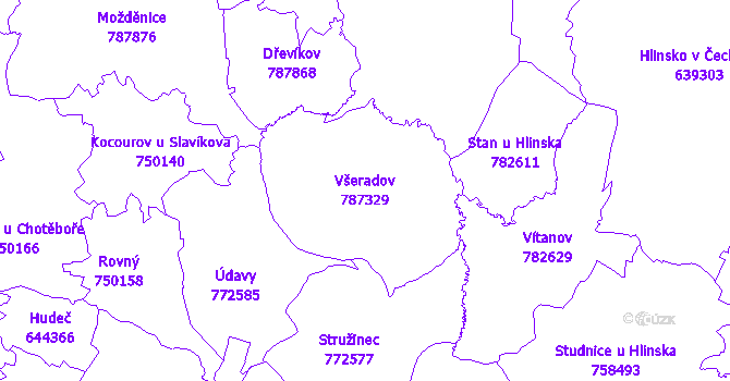 Katastrální mapa Všeradov - přehledová mapa katastrálního území