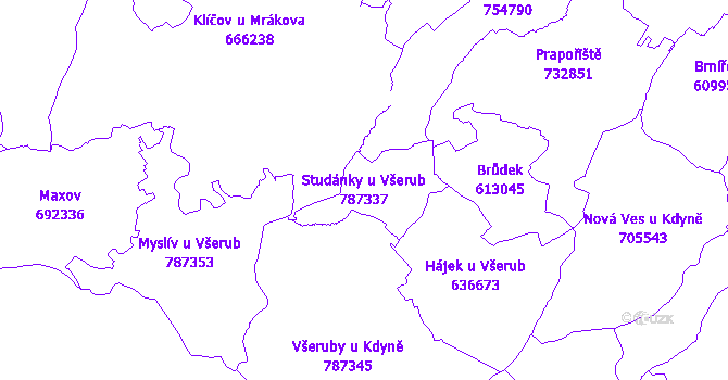 Katastrální mapa Studánky u Všerub - přehledová mapa katastrálního území