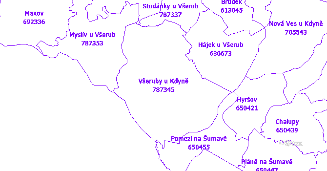 Katastrální mapa Všeruby u Kdyně - přehledová mapa katastrálního území
