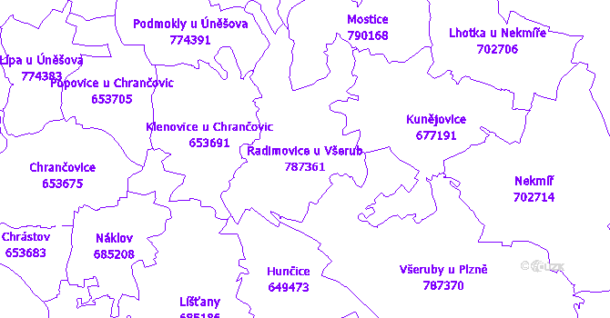 Katastrální mapa Radimovice u Všerub - přehledová mapa katastrálního území