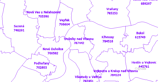 Katastrální mapa Dušníky nad Vltavou - přehledová mapa katastrálního území