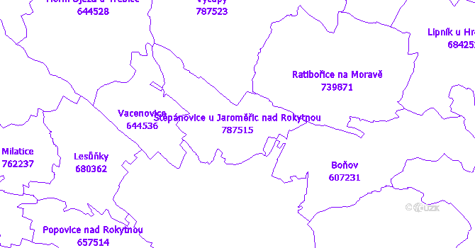 Katastrální mapa Štěpánovice u Jaroměřic nad Rokytnou - přehledová mapa katastrálního území