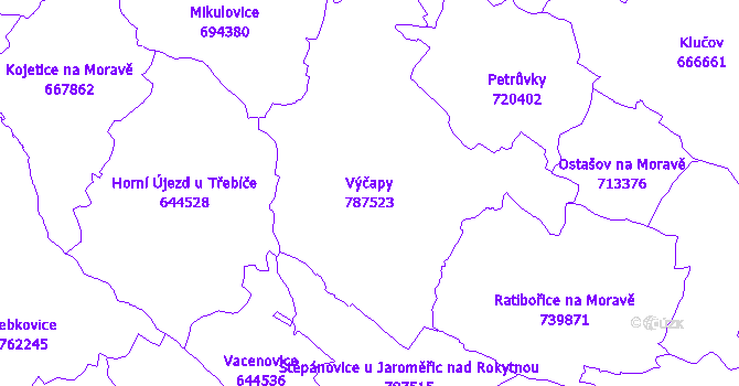 Katastrální mapa Výčapy - přehledová mapa katastrálního území