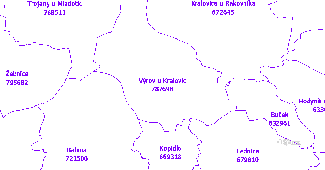 Katastrální mapa Výrov u Kralovic - přehledová mapa katastrálního území