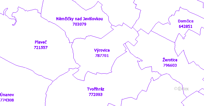 Katastrální mapa Výrovice - přehledová mapa katastrálního území