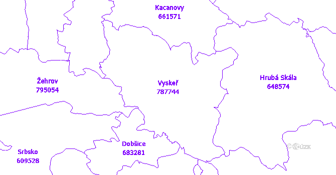 Katastrální mapa Vyskeř - přehledová mapa katastrálního území