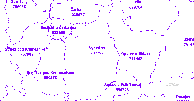 Katastrální mapa Vyskytná - přehledová mapa katastrálního území