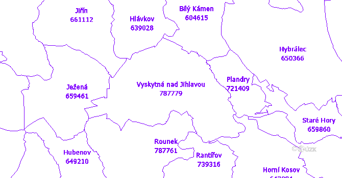 Katastrální mapa Vyskytná nad Jihlavou - přehledová mapa katastrálního území