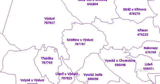 Katastrální mapa Sobětice u Výsluní - přehledová mapa katastrálního území