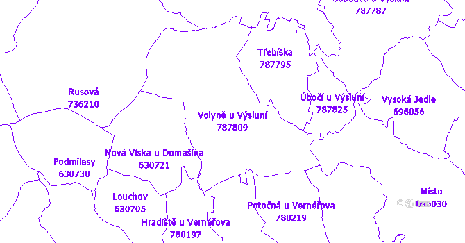 Katastrální mapa Volyně u Výsluní - přehledová mapa katastrálního území