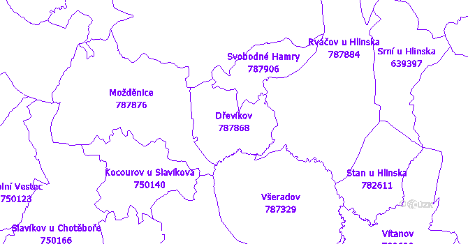 Katastrální mapa Dřevíkov - přehledová mapa katastrálního území