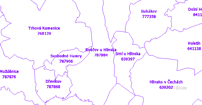 Katastrální mapa Rváčov u Hlinska - přehledová mapa katastrálního území