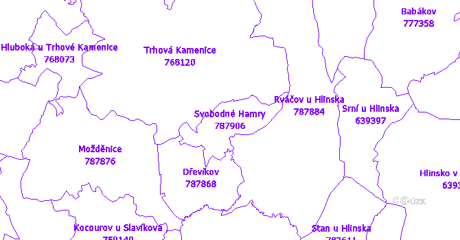 Katastrální mapa Svobodné Hamry - přehledová mapa katastrálního území