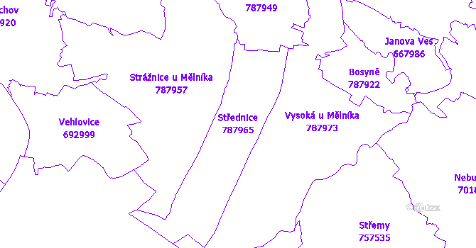 Katastrální mapa Střednice - přehledová mapa katastrálního území