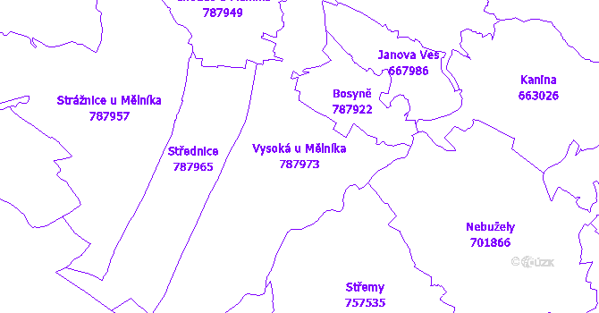 Katastrální mapa Vysoká u Mělníka - přehledová mapa katastrálního území
