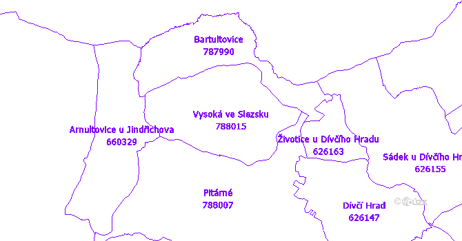 Katastrální mapa Vysoká ve Slezsku - přehledová mapa katastrálního území