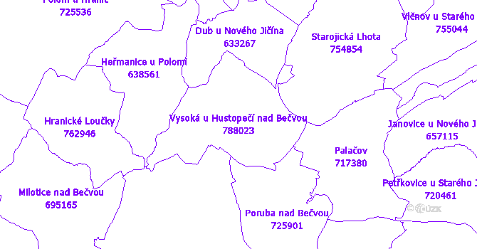 Katastrální mapa Vysoká u Hustopečí nad Bečvou - přehledová mapa katastrálního území
