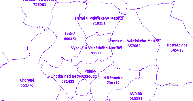Katastrální mapa Vysoká u Valašského Meziříčí - přehledová mapa katastrálního území