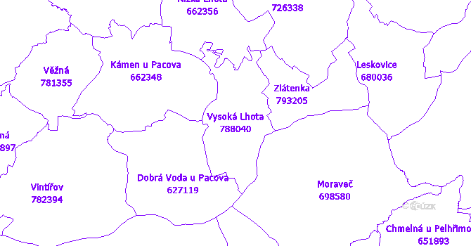 Katastrální mapa Vysoká Lhota - přehledová mapa katastrálního území