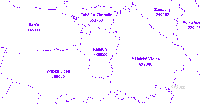 Katastrální mapa Radouň - přehledová mapa katastrálního území