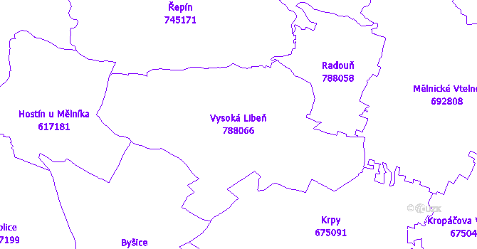 Katastrální mapa Vysoká Libeň - přehledová mapa katastrálního území