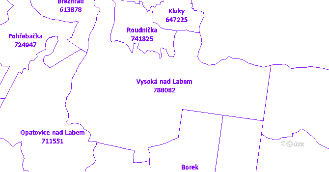 Katastrální mapa Vysoká nad Labem - přehledová mapa katastrálního území