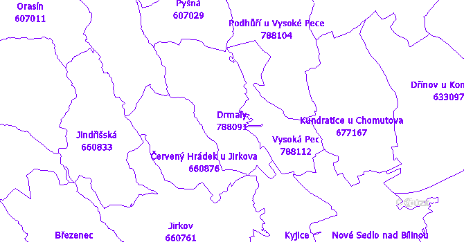 Katastrální mapa Drmaly - přehledová mapa katastrálního území