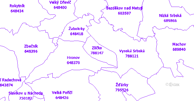 Katastrální mapa Zlíčko - přehledová mapa katastrálního území